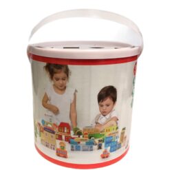 Set 120 de cuburi in galetusa cu sortator de forme geometrice, Alfabet si Orasel 01