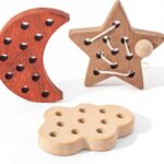 Set 3 jucării educative din lemn pentru șnuruit, 3 ani