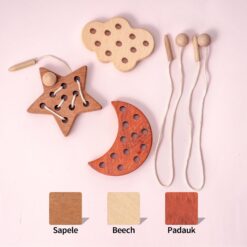 Set 3 jucării educative din lemn pentru șnuruit, 3 ani 01