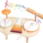 Set 5 instrumente muzicale din lemn pentru copii, Percutie