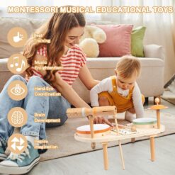 Set 5 instrumente muzicale din lemn pentru copii, Percutie