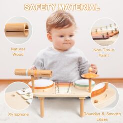 Set 5 instrumente muzicale din lemn pentru copii, Percutie