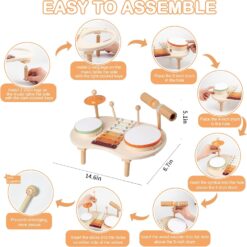 Set 5 instrumente muzicale din lemn pentru copii, Percutie