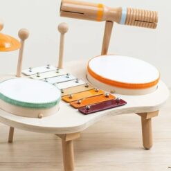 Set 5 instrumente muzicale din lemn pentru copii, Percutie