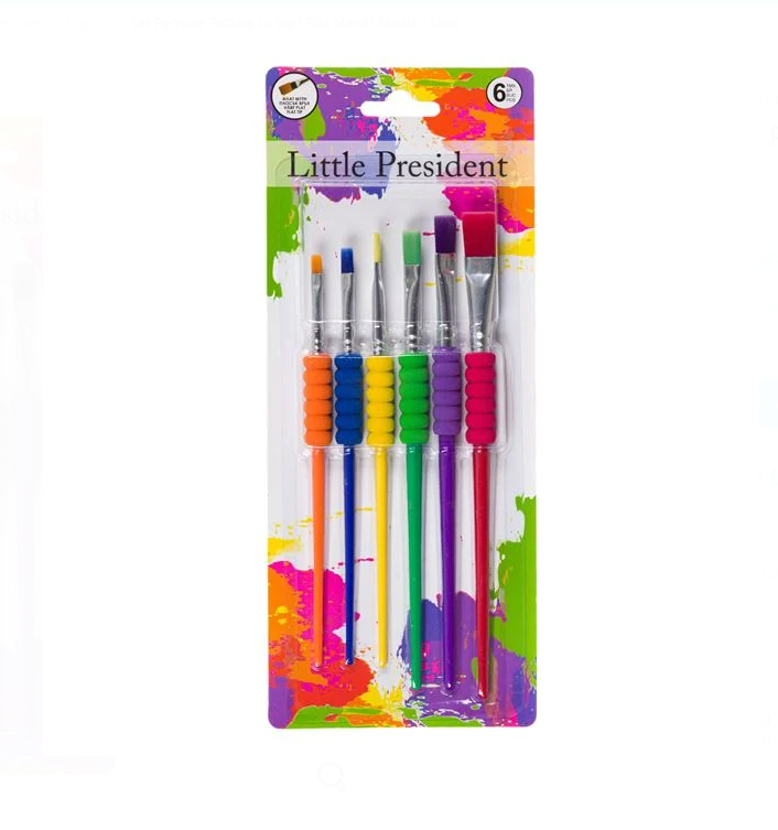 Set 6 pensule pentru pictura cu varf plat si maner moale