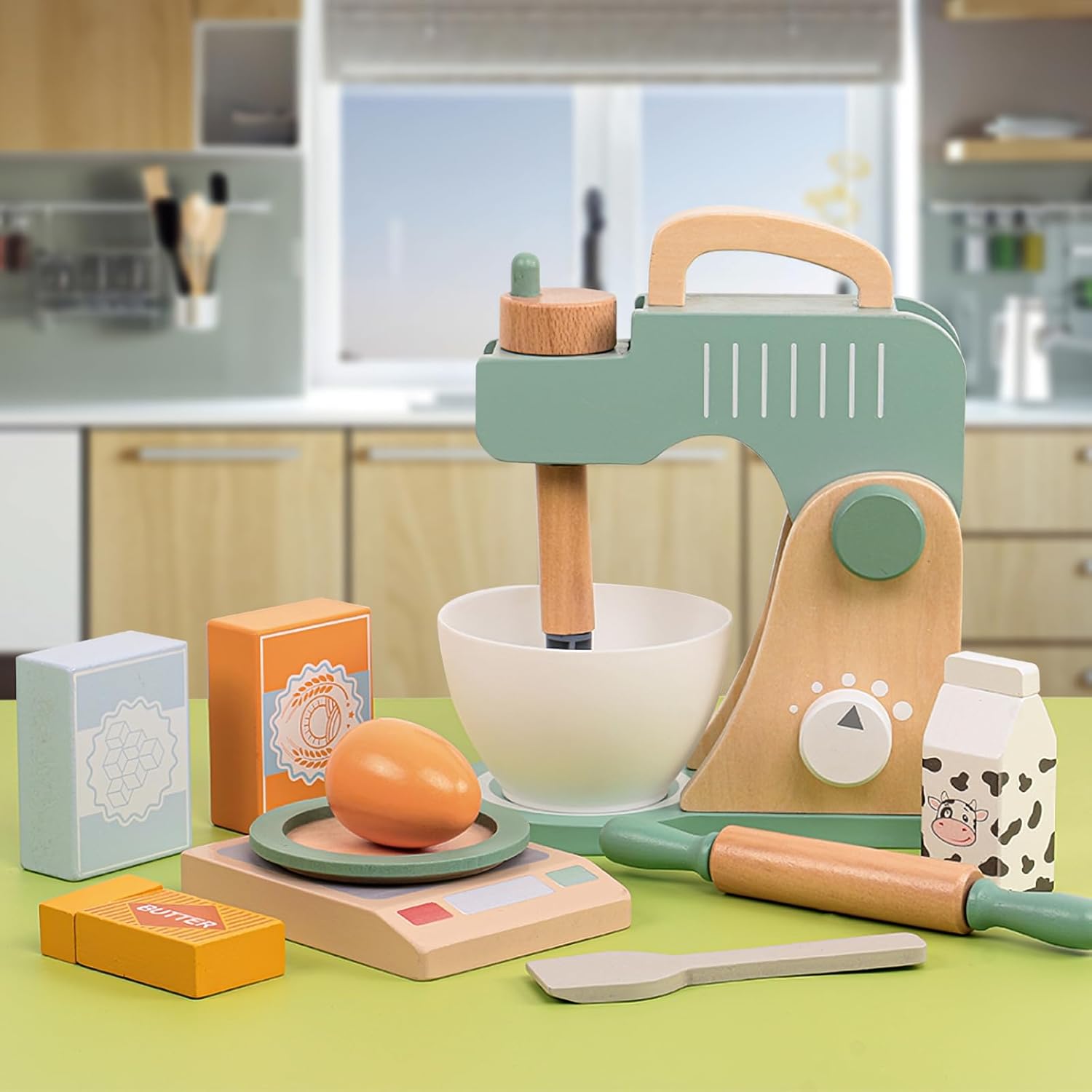 Set mixer din lemn cu accesorii pentru copii, 3 ANI 01