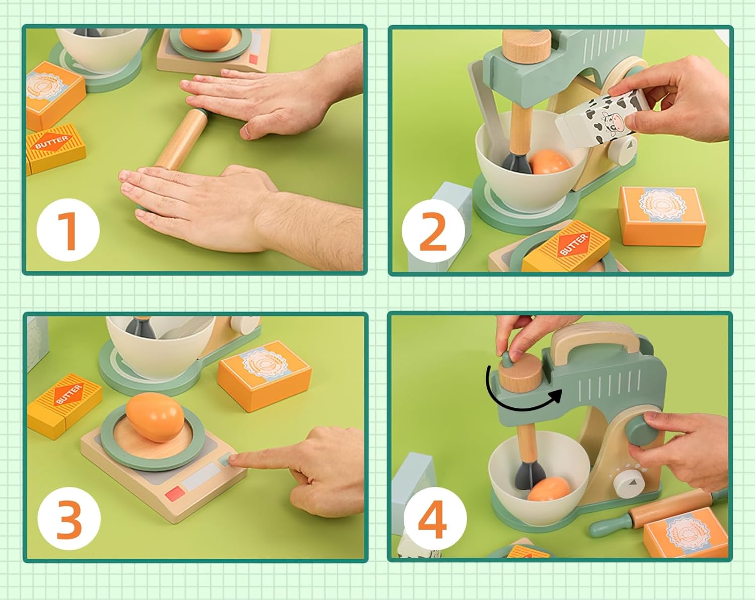 Set mixer din lemn cu accesorii pentru copii, 3 ANI 01