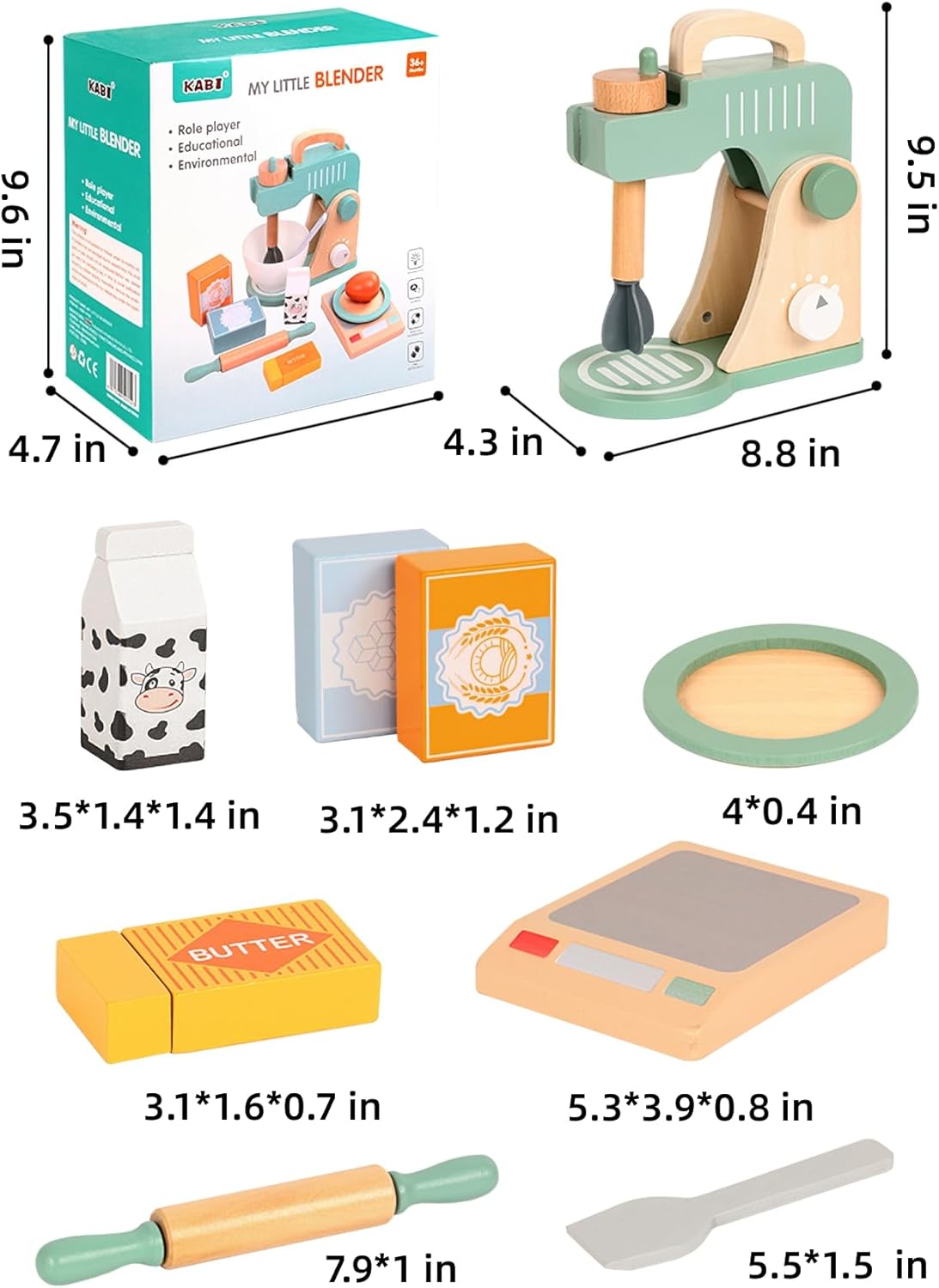 Set mixer din lemn cu accesorii pentru copii, 3 ANI 01