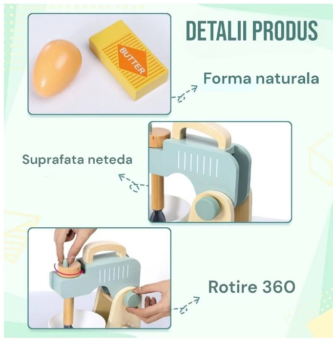 Set mixer din lemn cu accesorii pentru copii, 3 ANI 01