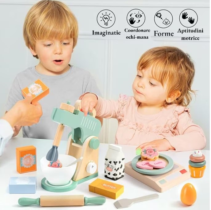 Set mixer din lemn cu accesorii pentru copii, 3 ANI 01
