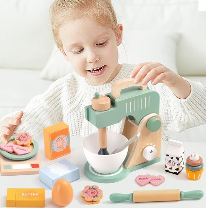 Set mixer din lemn cu accesorii pentru copii, 3 ANI 01