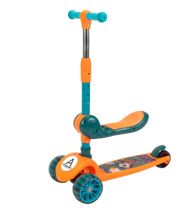 Trotineta 2 in 1, pliabila cu 3 roti si lumini, 2 ani+, Orange