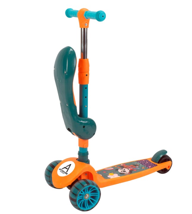 Trotineta 2 in 1, pliabila cu 3 roti si lumini, 2 ani+, Orange