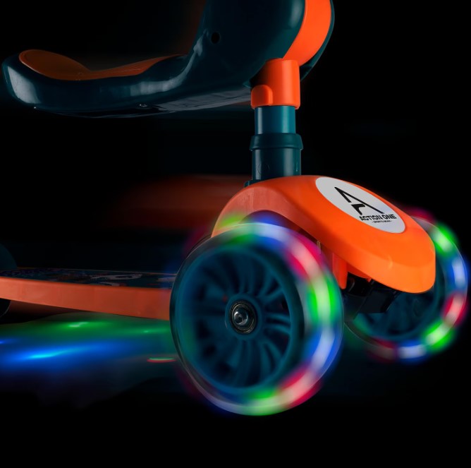 Trotineta 2 in 1, pliabila cu 3 roti si lumini, 2 ani+, Orange