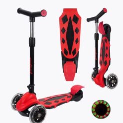 Trotineta pliabila, reglabila cu 3 roti din silicon, Rosu, 3 ani