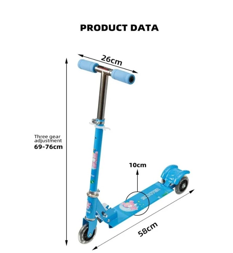 Trotineta, pliabila si reglabila cu 3 roti cu lumini, 3 ani+, VERDE