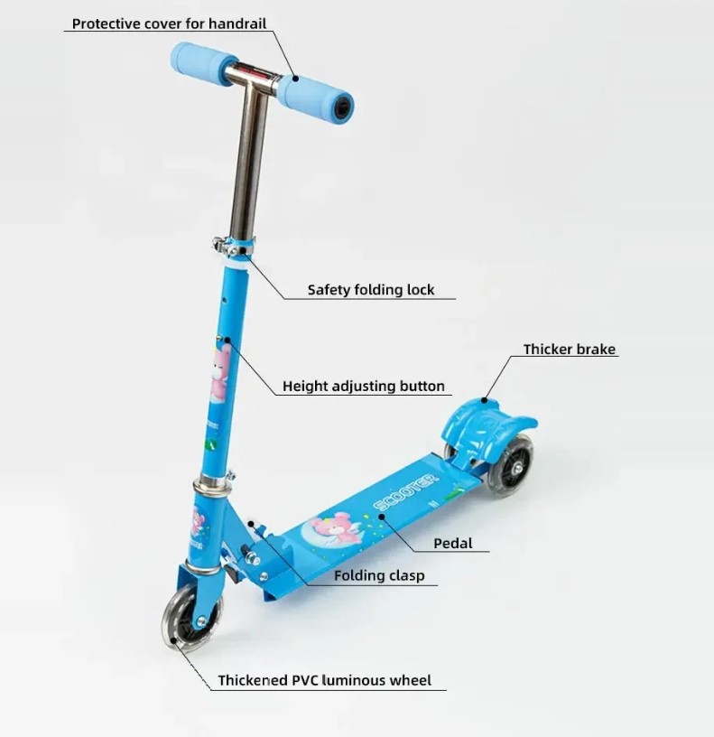 Trotineta, pliabila si reglabila cu 3 roti cu lumini, 3 ani+, VERDE