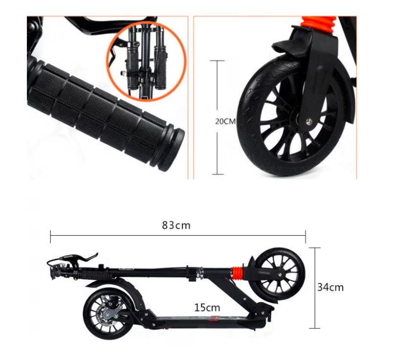 Trotineta, pliabila si reglabila cu suspensii pentru copii si adulti, greutate maxima 100 kg 01