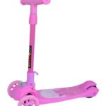Trotineta reglabila cu 3 roti din silicon cu lumini, Roz 3 ani