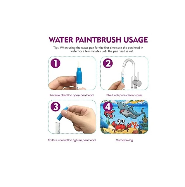 Carte de colorat cu apa, Animale marine, 3 ani