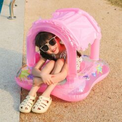 Colac gonflabil cu parasolar detasabil, Barcuta - Roz