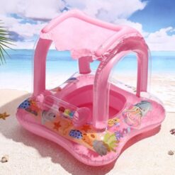 Colac gonflabil cu parasolar detasabil, Barcuta - Roz