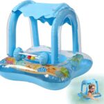 Colac gonflabil cu parasolar detasabil,1-6 an, Barcuta - Albastru