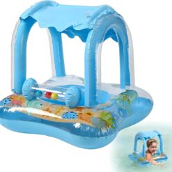 Colac gonflabil cu parasolar detasabil,1-6 an, Barcuta - Albastru