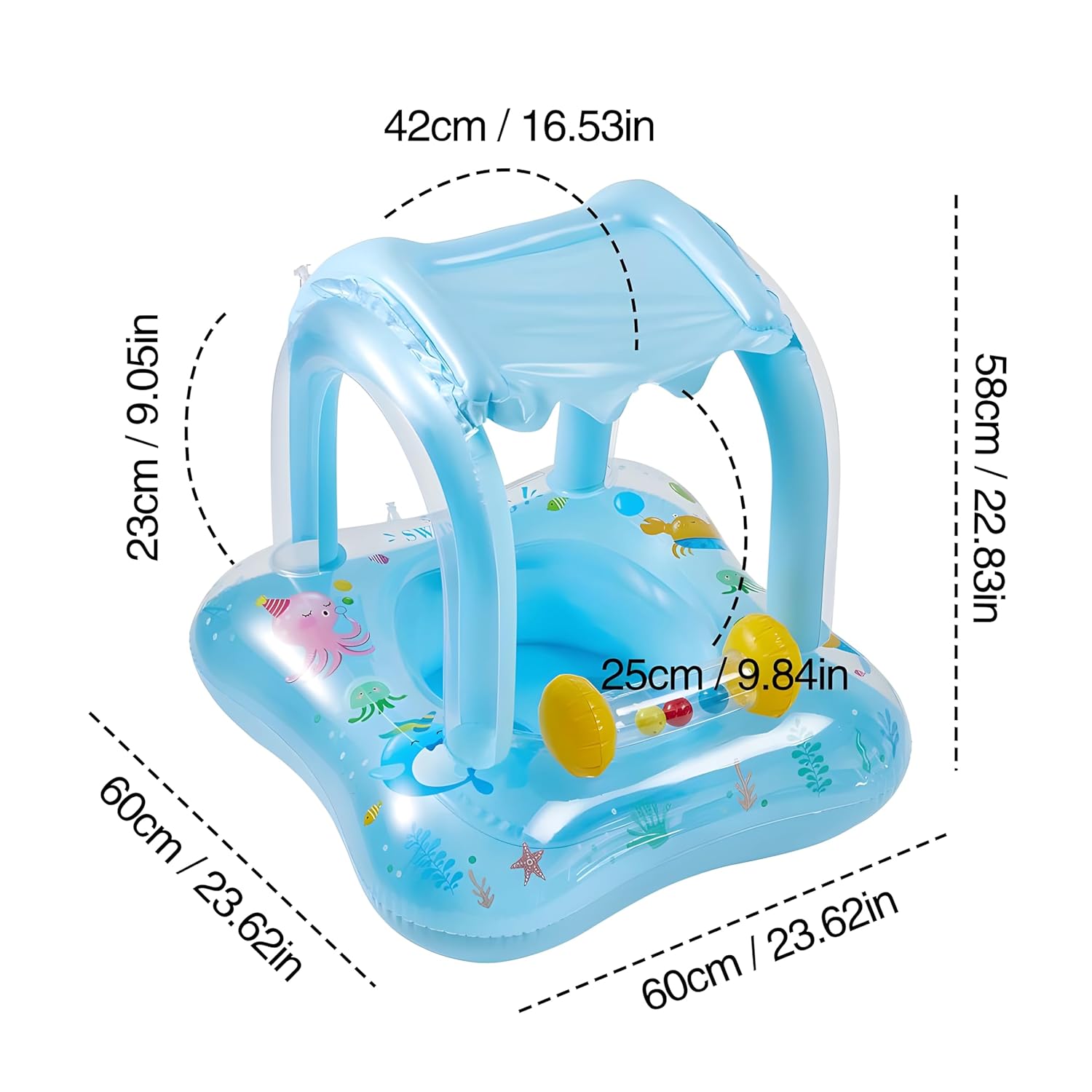 Colac gonflabil cu parasolar detasabil,1-6 an, Barcuta - Albastru