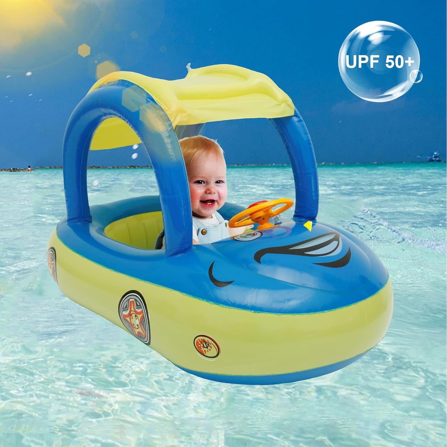 Colac gonflabil cu parasolar si volan, Masinuta-Albastru