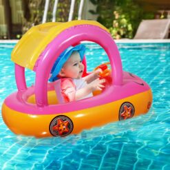 Colac gonflabil cu parasolar si volan, Masinuta- Roz