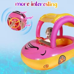 Colac gonflabil cu parasolar si volan, Masinuta- Roz