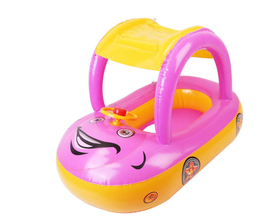 Colac gonflabil cu parasolar si volan, Masinuta- Roz