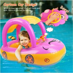 Colac gonflabil cu parasolar si volan, Masinuta- Roz