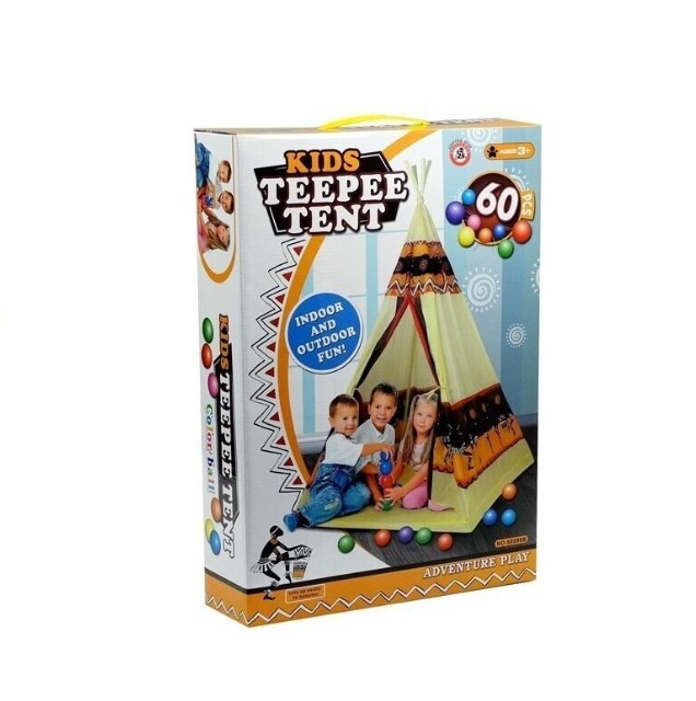 Cort indian pentru copii, cu 60 bile colorate 01