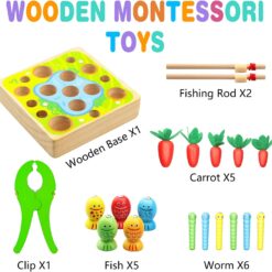 Joc de tip Montessori, Dexteritate si joc magnetic de pescuit, 3 ani 01