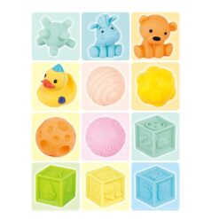Jucarie educativa bebe, set 12 jucarii moi si senzoriale, 6 luni+