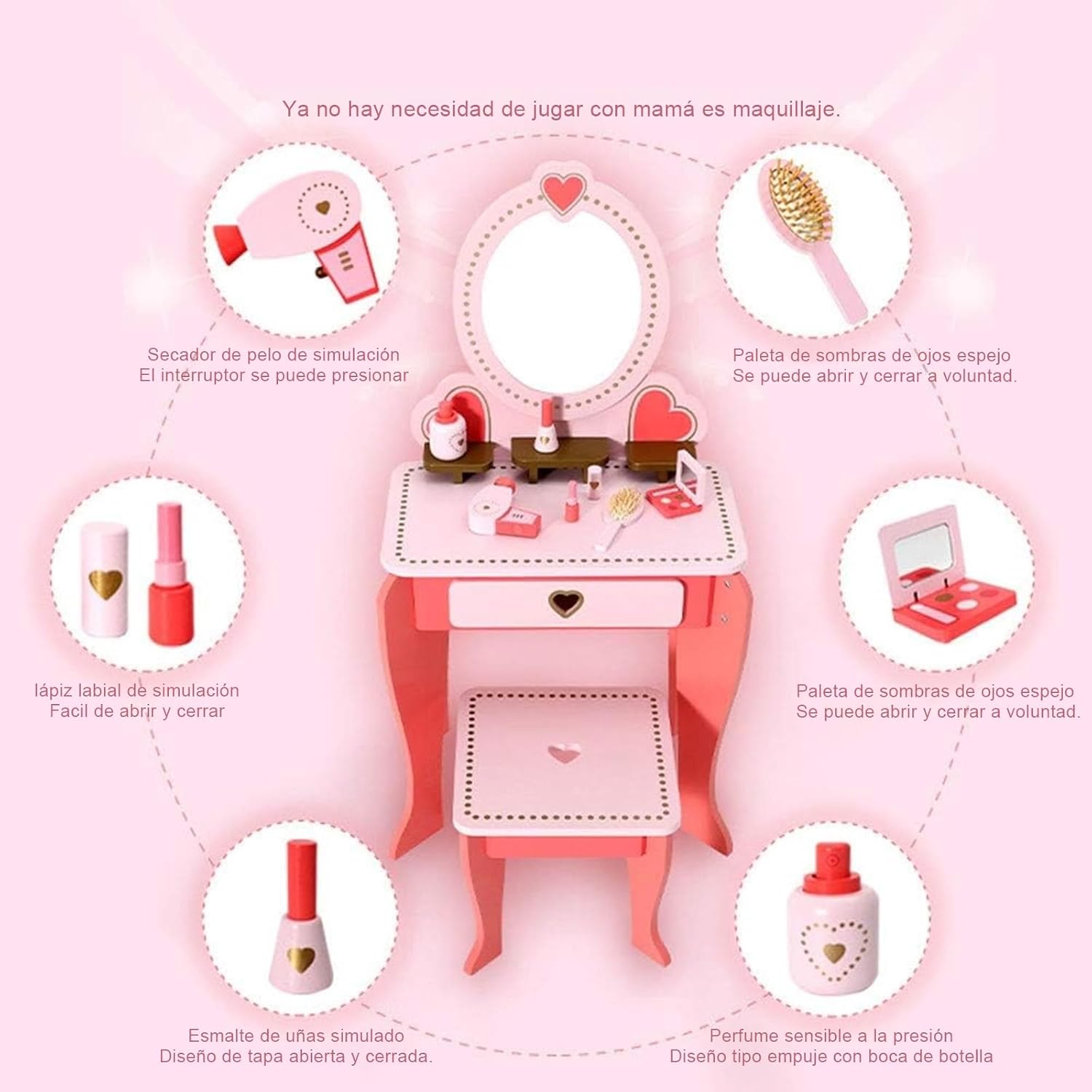 Jucarie educativa din lemn, Masuta de machiaj, 4ani+ 01