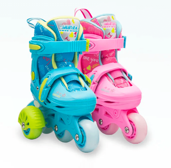 Role reglabile cu lumini si roti ajutatoare, 25-28 cm, Albastru 001