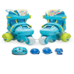 Set Role reglabile cu lumini, roti ajutatoare si echipament protectie, 29-32 cm, Albastru