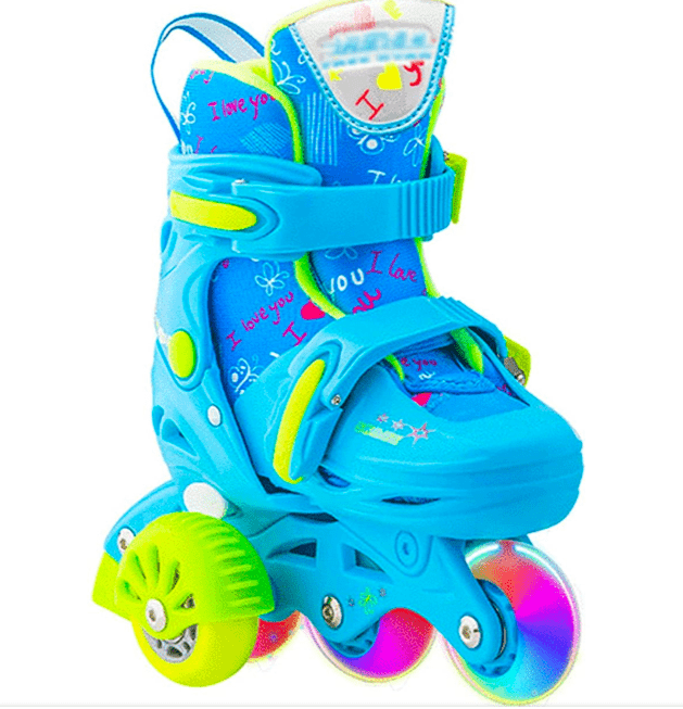 Role reglabile cu lumini si roti ajutatoare, 25-28 cm, Albastru 001