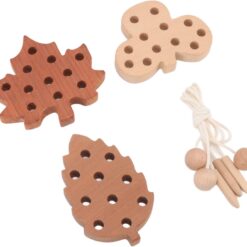 Set 3 jucării educative din lemn pentru șnuruit, Frunze, 3 ani 01