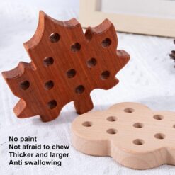 Set 3 jucării educative din lemn pentru șnuruit, Frunze, 3 ani 01