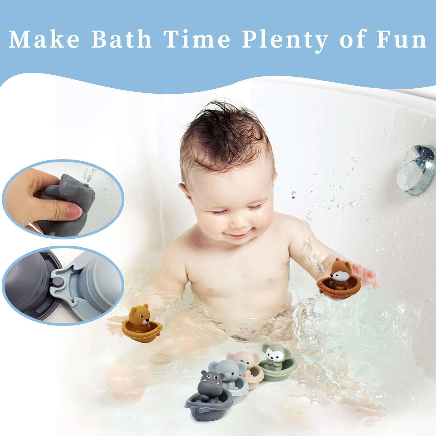 Set 6 papusi pentru mana, marionete si jucarie de baie, 18 luni+ 01