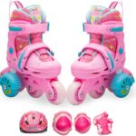 Set Role reglabile cu lumini, roti ajutatoare si echipament protectie, 29-32 cm, ROZ