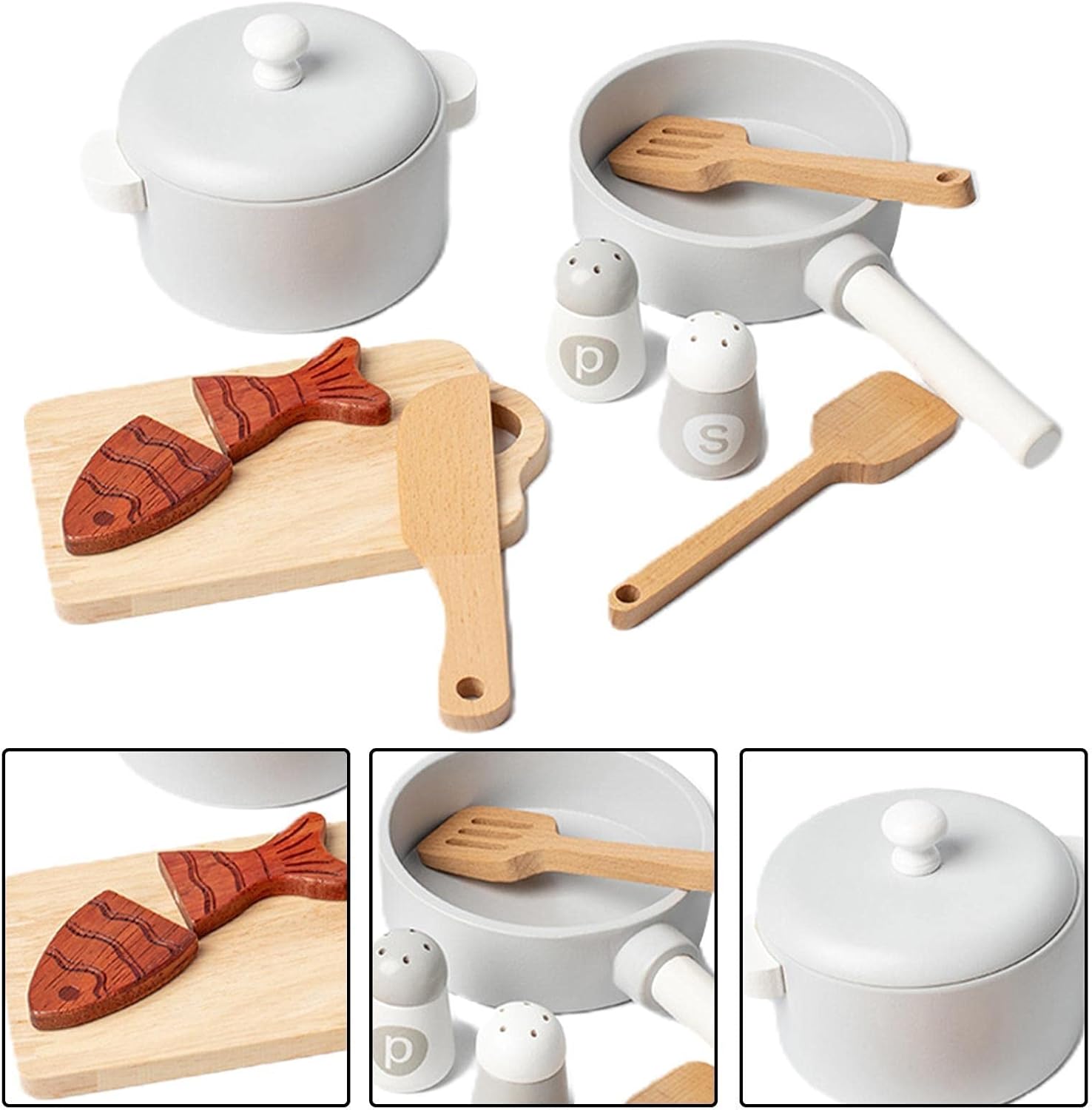 Set de gatit din lemn cu 8 accesorii pentru copii, 3 ANI 02