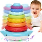 Turn piramida, puzzle senzorial, 6 luni+, Albastru