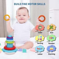 Turn piramida, puzzle senzorial, 6 luni+, Albastru 01