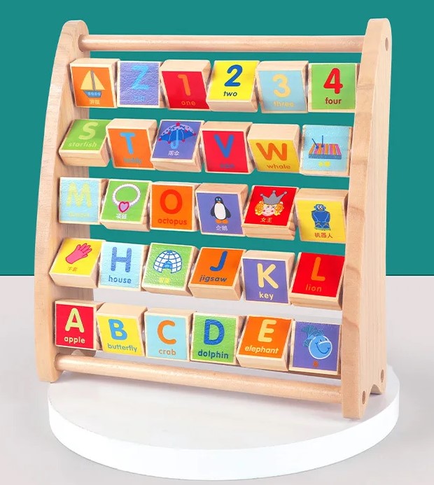 Alfabetar cu abac, litere si imagini in limba engleza, 3 ani01