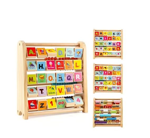 Alfabetar cu abac, litere si imagini in limba engleza, 3 ani